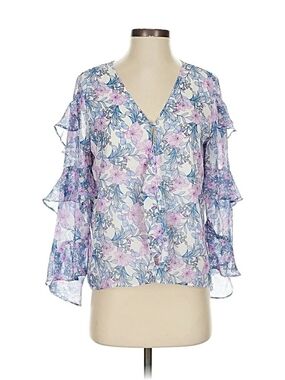 Vince Camuto White Blouse with Blue and Lilac Floral Print